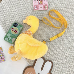 Niedliche Plüsch-Gans Umhängetasche weiß gelb – Süße Gans Crossbody-Tasche & Schultertasche