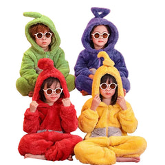 Kinder Teletubbies Cartoon Winter-Overall-Pyjama, extra verdicktes Korallenfleece, weiches warmes Hauskleid für Zuhause