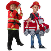 Kinder Feuerwehrmann Feuerwehrauto Cosplay Kostüme Kindergarten Kindertag und Halloween-Auftrittsoutfits