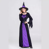 Damen Halloween Hexe Kostüm Erwachsene lila Hexe langes Kleid