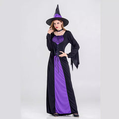 Damen Halloween Hexe Kostüm Erwachsene lila Hexe langes Kleid
