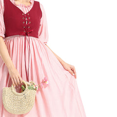 Damen Vintage Rosa Kleid Renaissance Viktorianisch Mittelalterlich Kleidung