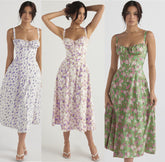 Damen Viktorianisches Blumenkleid Corsett Mittelalter Spaghetti Trägerkleid