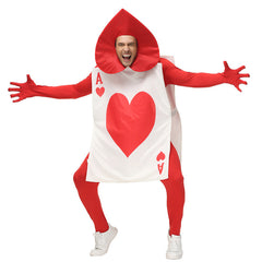 Erwachsene Kinder Unisex-Kostüm für Halloween Bühnenkostüm mit Spielkarten und Herz-Ass