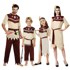 Halloween Kostüme für Erwachsene Grau-Weiß Indianer Kostüm Wilden-Kleidung für Herren & Damen