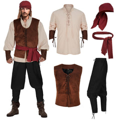Herren Cosplay Kostüm Outfits Halloween Karneval Anzug Pirat seeräuber