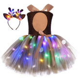 Mädchen Kleid mit Haarreif Kinder Tutu Kleid Tülle Kleid Hochzeit Partykleid Geburstag Festkleid Ärmellos Elch Rentier Kostüm