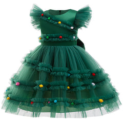 2024 Kinder Mädchen Weihnachten grün Kleid Mesh Prinzessin Rock