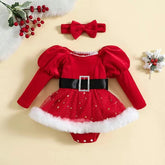 2024 Weihnachten Baby Blase Ärmel rohen Rand Mesh Hula Rock Bodysuit Stoßstange