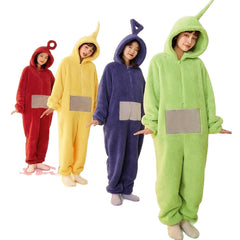 Erwachsene unsex Winter Pyjama Cartoon Teletubbies, verdicktes Korallenfleece Overall, warmer Hausanzug Nachthemd