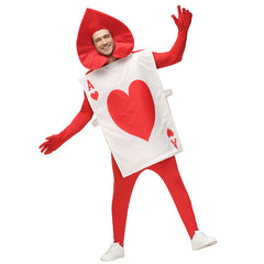 Erwachsene Kinder Unisex-Kostüm für Halloween Bühnenkostüm mit Spielkarten und Herz-Ass