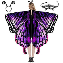 Schmetterling Kostüm Damen Schmetterlingsflügel Erwachsene Zweistufiges Karneval kostüm damen schmetterling Umhang Verkleidung Schmetterlings Kostüm Zubehör 3Set Schmetterling Haarreif Gesichtsmaske