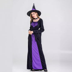 Damen Halloween Hexe Kostüm Erwachsene lila Hexe langes Kleid