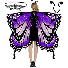 Schmetterling Kostüm Damen Schmetterlingsflügel Erwachsene Zweistufiges Karneval kostüm damen schmetterling Umhang Verkleidung Schmetterlings Kostüm Zubehör 3Set Schmetterling Haarreif Gesichtsmaske