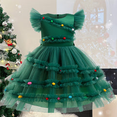 2024 Kinder Mädchen Weihnachten grün Kleid Mesh Prinzessin Rock