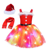 Mädchen Kinder led Tülle Kleid mit Haarschmuck Weihnachtskleid Partykleid Geburtstag Festkleid Ärmellos Weihnachten Kleid