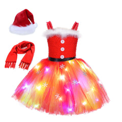 Mädchen Kinder led Tülle Kleid mit Haarschmuck Weihnachtskleid Partykleid Geburtstag Festkleid Ärmellos Weihnachten Kleid