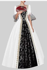 Damen Hofkleider Spitze Patchwork Kleid Vintage Mittelalterliche Renaissance Kleid