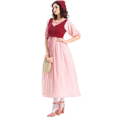 Damen Vintage Rosa Kleid Renaissance Viktorianisch Mittelalterlich Kleidung