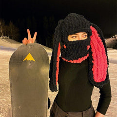 Erwachsenenhut Halloween Party Hasenohr Ohren Kopfbedeckung Warm Häkelmütze