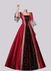 Damen Hofkleider Spitze Patchwork Kleid Vintage Mittelalterliche Renaissance Kleid