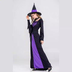 Damen Halloween Hexe Kostüm Erwachsene lila Hexe langes Kleid