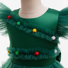 2024 Kinder Mädchen Weihnachten grün Kleid Mesh Prinzessin Rock