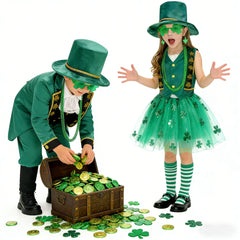 Kinder St. Patrick Cosplay Kostüm Kleeblatt Hut Rock Zubehör Party Halloween Karneval Anzug