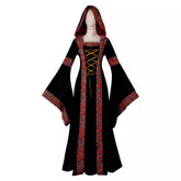 Damen Mittelalterliches langes Kleid Cosplay Viktorianisch Vintage Kapuzenkleider