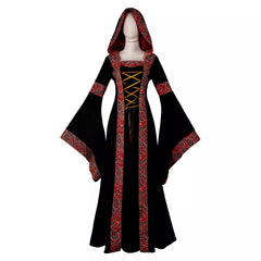 Damen Mittelalterliches langes Kleid Cosplay Viktorianisch Vintage Kapuzenkleider