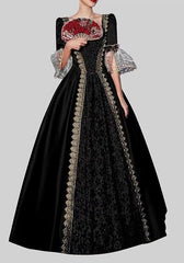 Damen Hofkleider Spitze Patchwork Kleid Vintage Mittelalterliche Renaissance Kleid