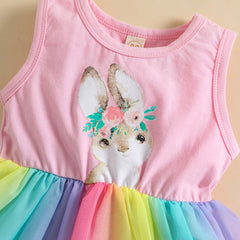 Kinder Ostern Mädchen Cartoon Hase Ostern Regenbogen Kleid Halloween Karneval Outfits