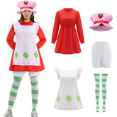 Damen Blume Erdbeermädchen Kleid Set Cosplay Kostüm Outfits Halloween Karneval Anzug