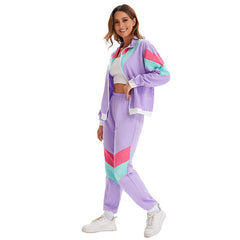 Damen Retro 70s Sportswear Hip Hop Disco Dance Cosplay Kostüm Jacke Mantel Hose Outfits Halloween Karneval Party Anzug