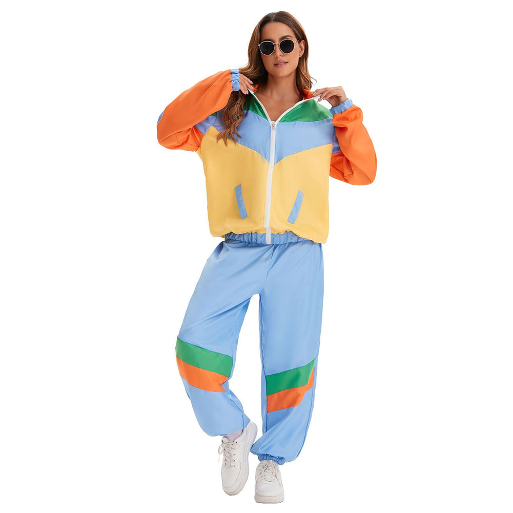 Damen Retro70s Sportmode Hip Hop Tanz Cosplay Kostüm Jacke Mantel Hose Outfits Halloween Karneval Party Anzug