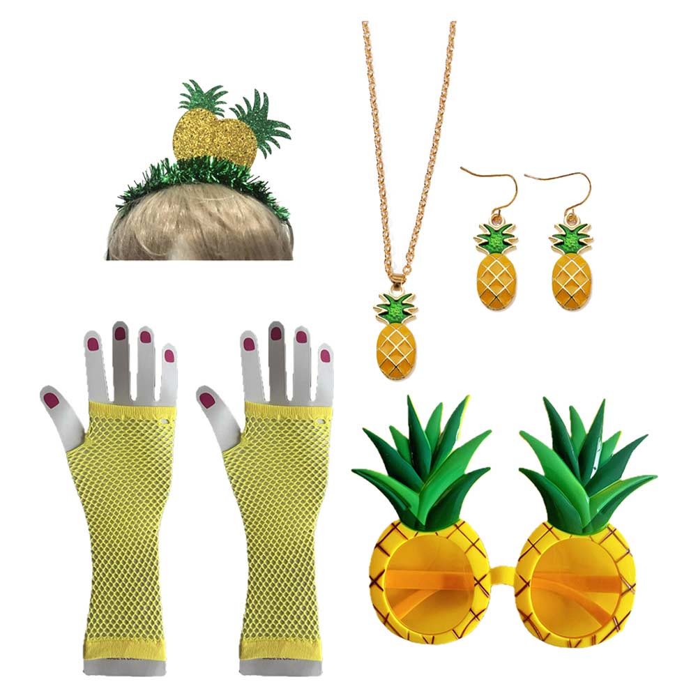 Halloween Karneval Kostüm Zubehör Halskette Ohrringe Handschuhe Stirnband Brille Hawaiian Pineapple Style