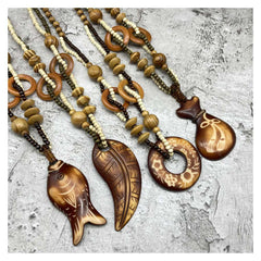 Halloween Karneval Kostüm Zubehör kreisförmige Anhänger aus Holz lange Halskette