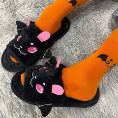 Lila Fledermaus Plüsch flache Hausschuhe Schuhe Halloween Karneval Kostüm Zubehör