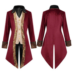 Herren Cosplay Kostüm Halloween Karneval Party Anzug Weinrot Steampunk Mittelalterliche Jacke Gothic Viktorianischer Mantel