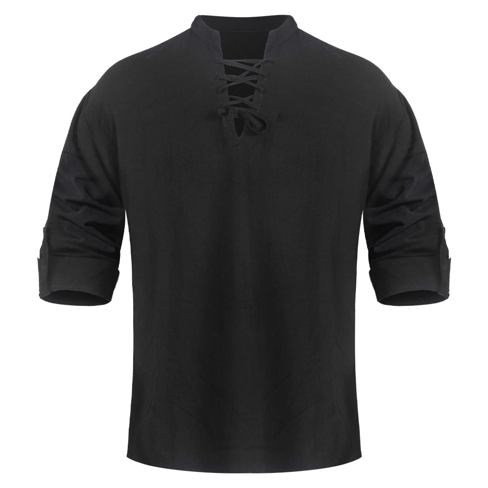 Herren Mittelalterliches Hemd aus Baumwolle und Leinen mit langen Ärmeln Cosplay Kostüm Outfits Halloween Karneval Anzug