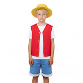 One piece Kinder Luffy Cosplay Kostüm mit Mantel und Hose für Halloween Karneval und Partys