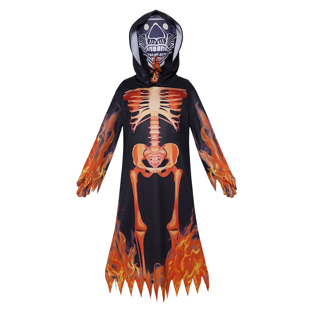 Kinder Flammenskelett Robe Cosplay Party Horror Gewand Cosplay Kostüm Halloween Karneval Party Anzug