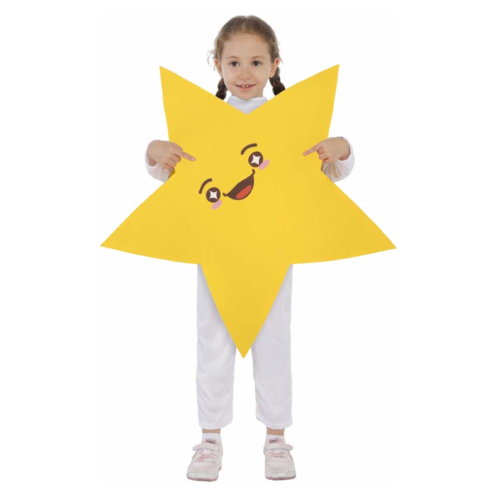 Kinder fünfzackiger Stern Outfits Halloween Karneval Anzug Gelb Pentagramm Cosplay Bühnenauftritt Kostüm