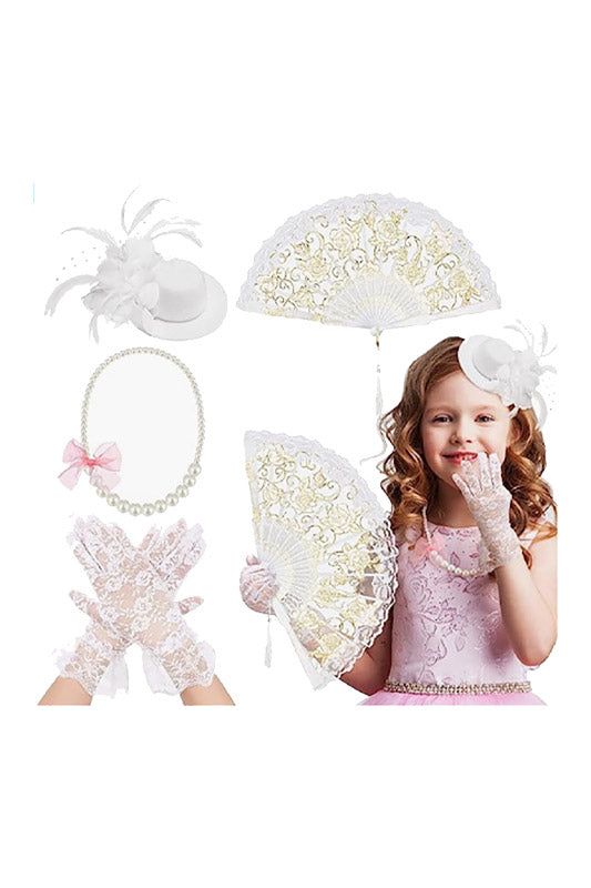 Kinder Mädchen Geburtstagsfeier Zylinder Kopfbedeckung Spitze Handschuhe Faltfächer