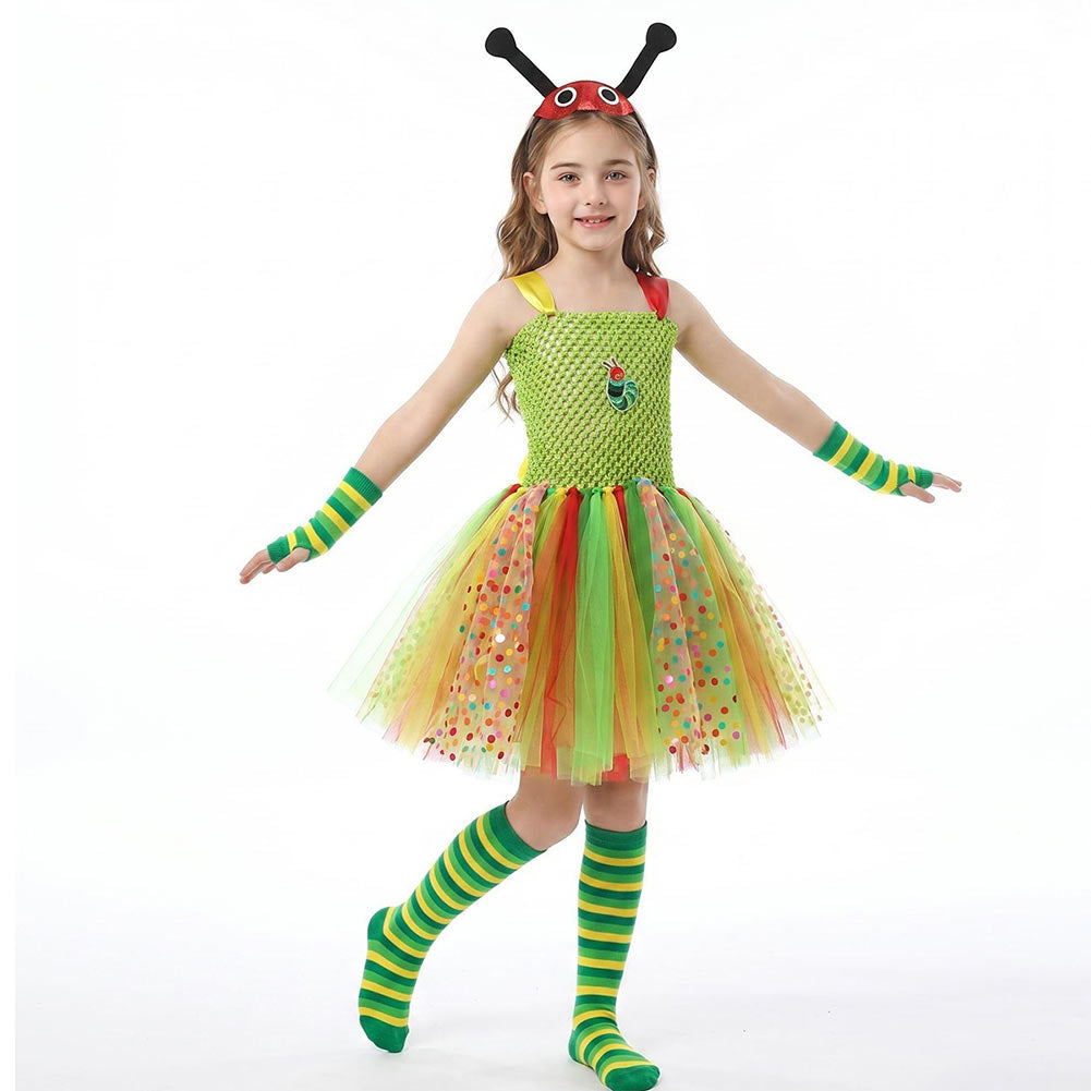 Kinder Mädchen grün Kleid Kostüm für Halloween, Karneval oder Party Cartoon-Tier-Cosplay
