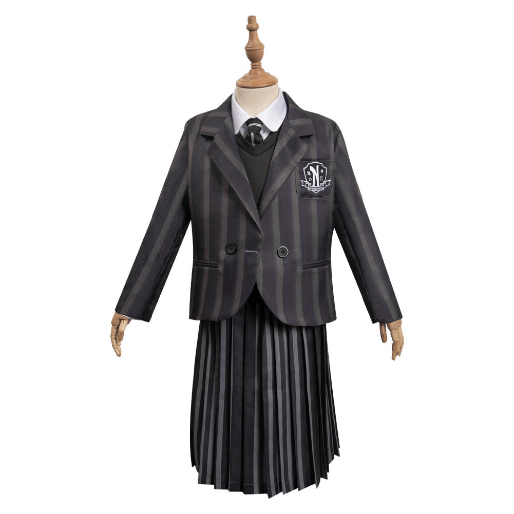 Kinder Mädchen Mittwoch Schuluniform Kostüm Addams Halloween Cosplay Outfit