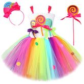 Kinder Mädchen tutu Kleid Cosplay Kostüm Outfits Halloween Karneval Anzug Bunte Süßigkeiten Eiscreme Mesh Rock