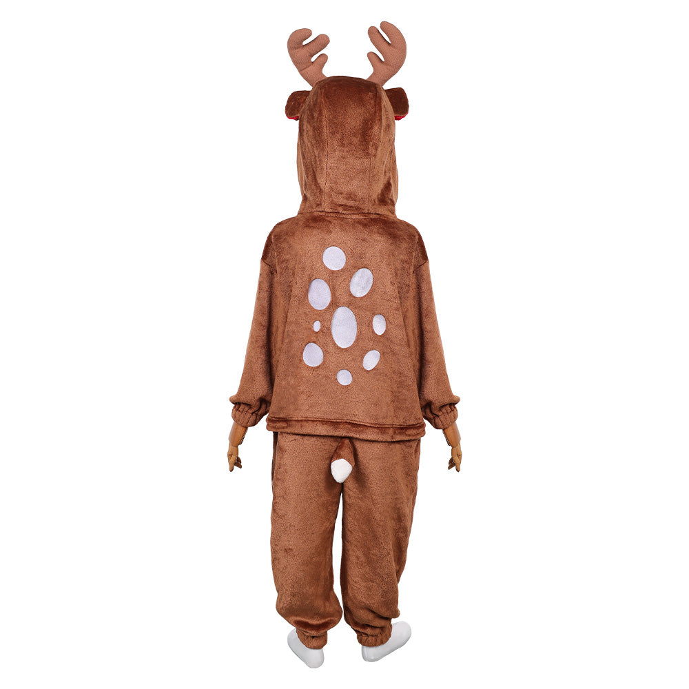 Kinder Tier Einteiliger Renntier Anzug Hirsch Weihnachten Halloween Kostüm Karnevalskostüm Braunes Hirschkostüm