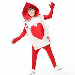 Erwachsene Kinder Unisex-Kostüm für Halloween Bühnenkostüm mit Spielkarten und Herz-Ass