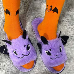Lila Fledermaus Plüsch flache Hausschuhe Schuhe Halloween Karneval Kostüm Zubehör